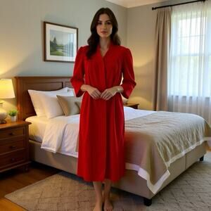 Bali Studio Women S/M Red Flannel Sleepwear Nightgown Robe Winter Cozy Warm